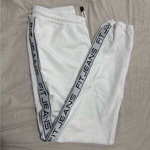 FIT JEANS White Track Joggers with Side Tape